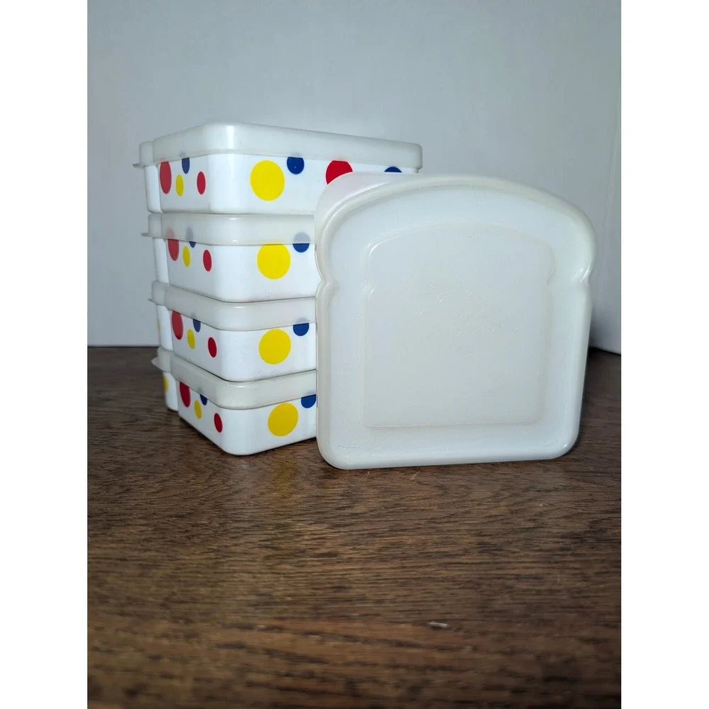 Wonder Bread Sandwich Containers 5 White Polka Dot Retro Style Advertising